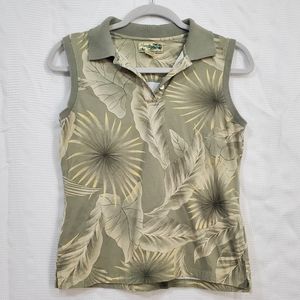 VINTAGE HAVANA JACK'S CAFE Sleeveless Polo Shirt Green/Tan Tropical Size Small